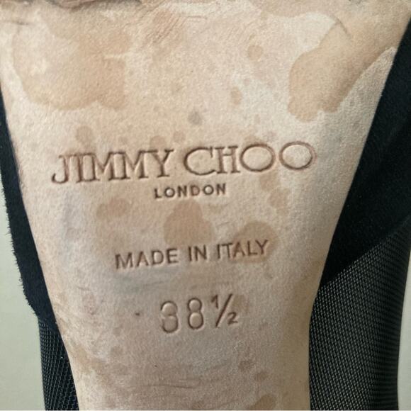 Jimmy Choo Black Mesh And Suede Marble Peep Toe Booties Size 38.5 - Picture 7 of 11